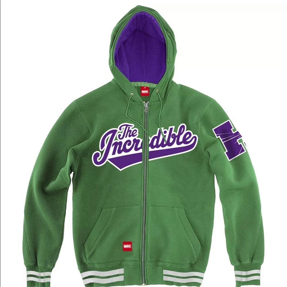 Marvel x ADDICT HULK ZIPPER HOODY GREEN Size Large